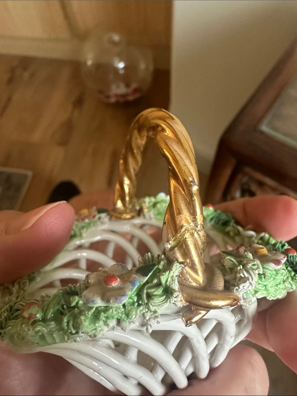Vintage Italian Capodimonte Style Woven Porcelain Basket
